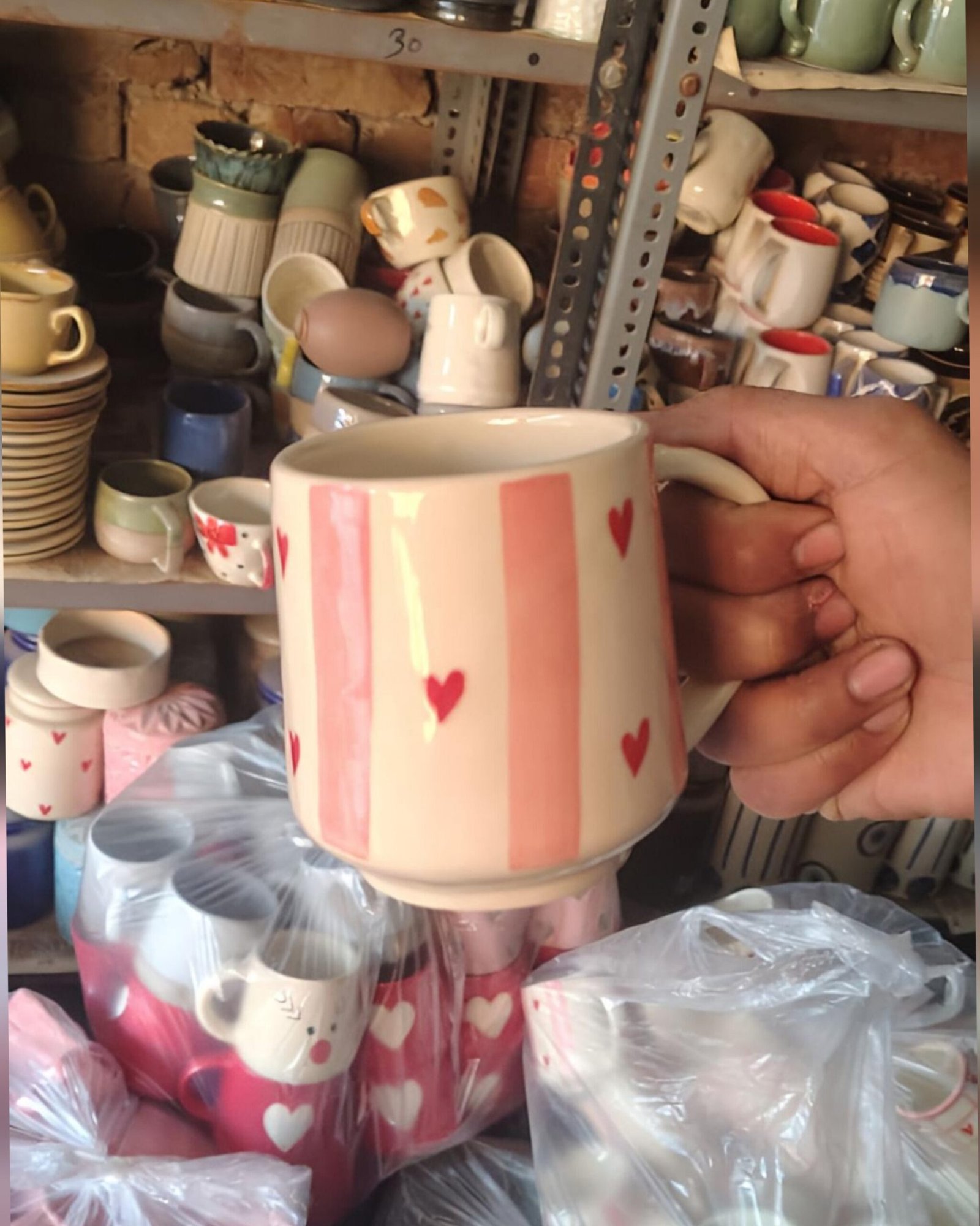 Heart Mug with Pink Lines